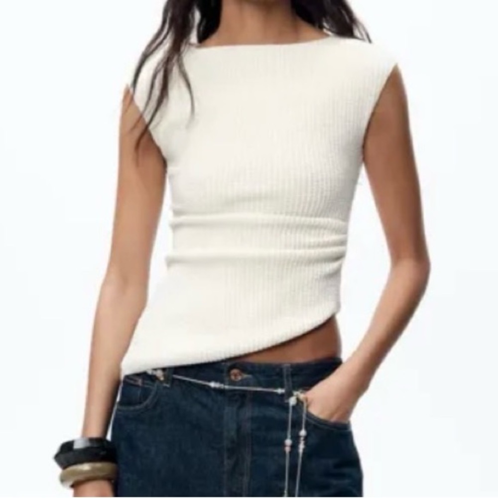 Zara Cream Ribbed Tank Top